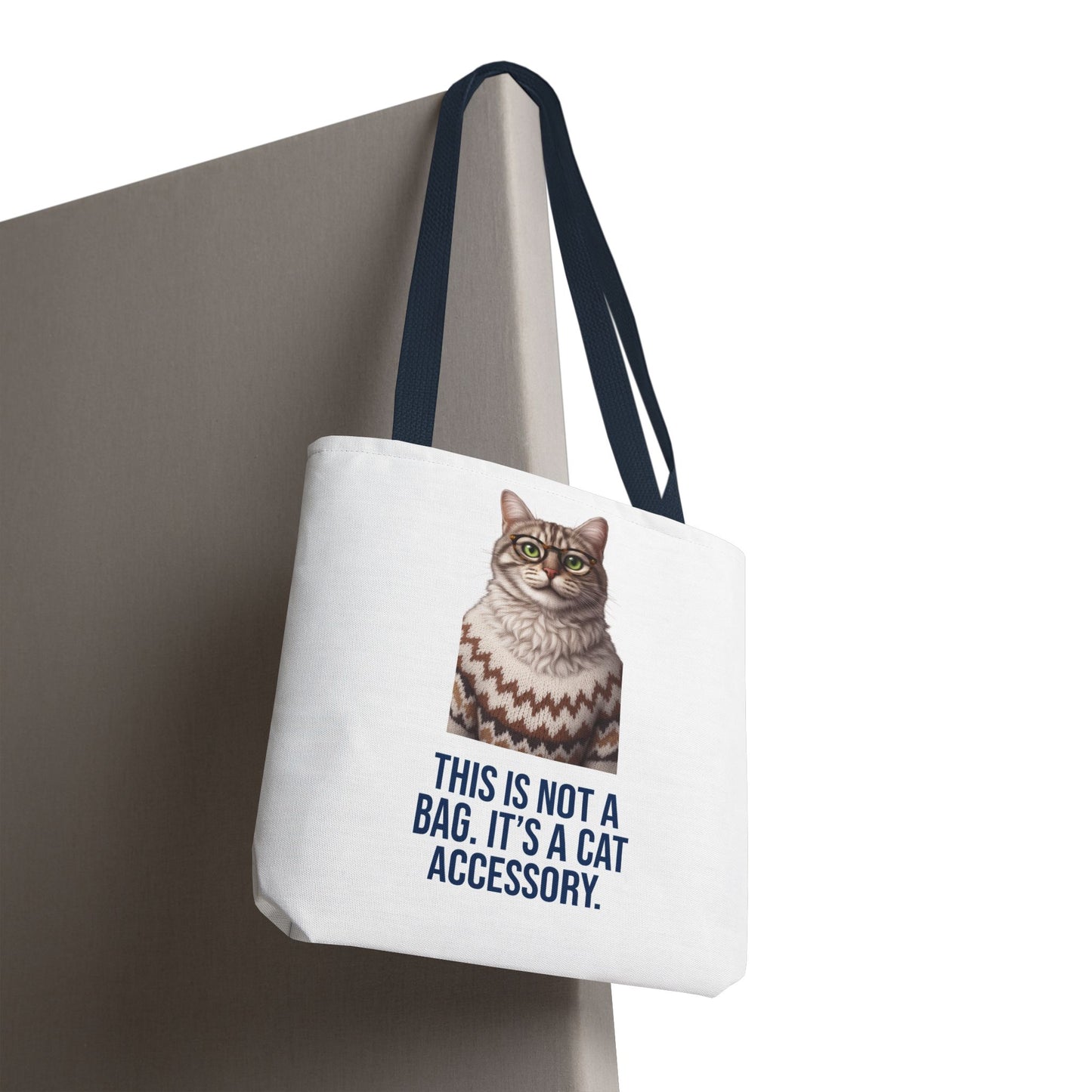 Tabby Cat with Glasses & Nordic Sweater Tote Bag — "This Is Not a Bag. It's a Cat Accessory"