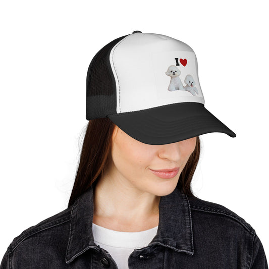 Adorable Dog Lover Trucker Cap, I Love Bichon Frise Hat, Pet Parent Gift, Cute Animal Gear, Summer Style, Casual Accessories