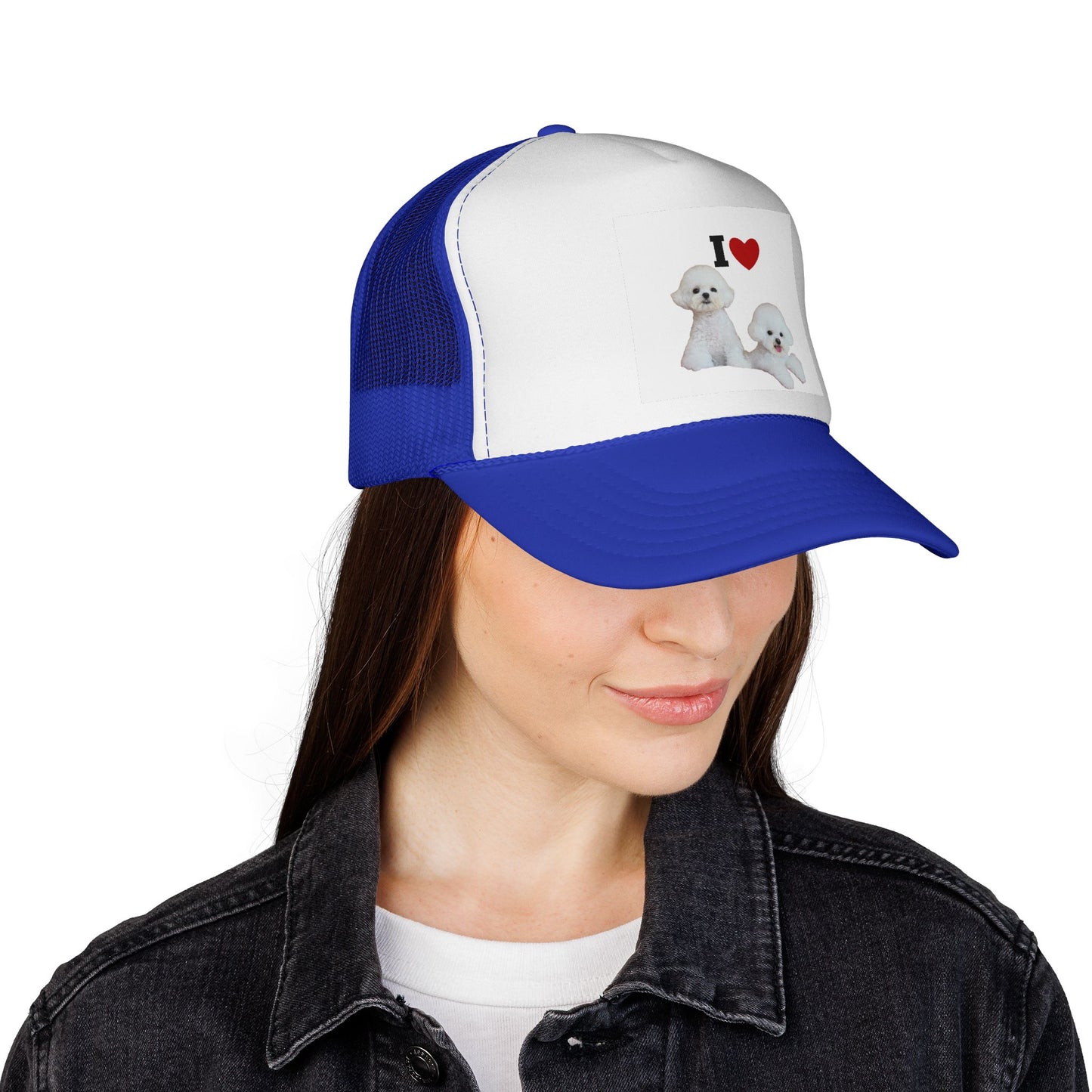 Adorable Dog Lover Trucker Cap, I Love Bichon Frise Hat, Pet Parent Gift, Cute Animal Gear, Summer Style, Casual Accessories
