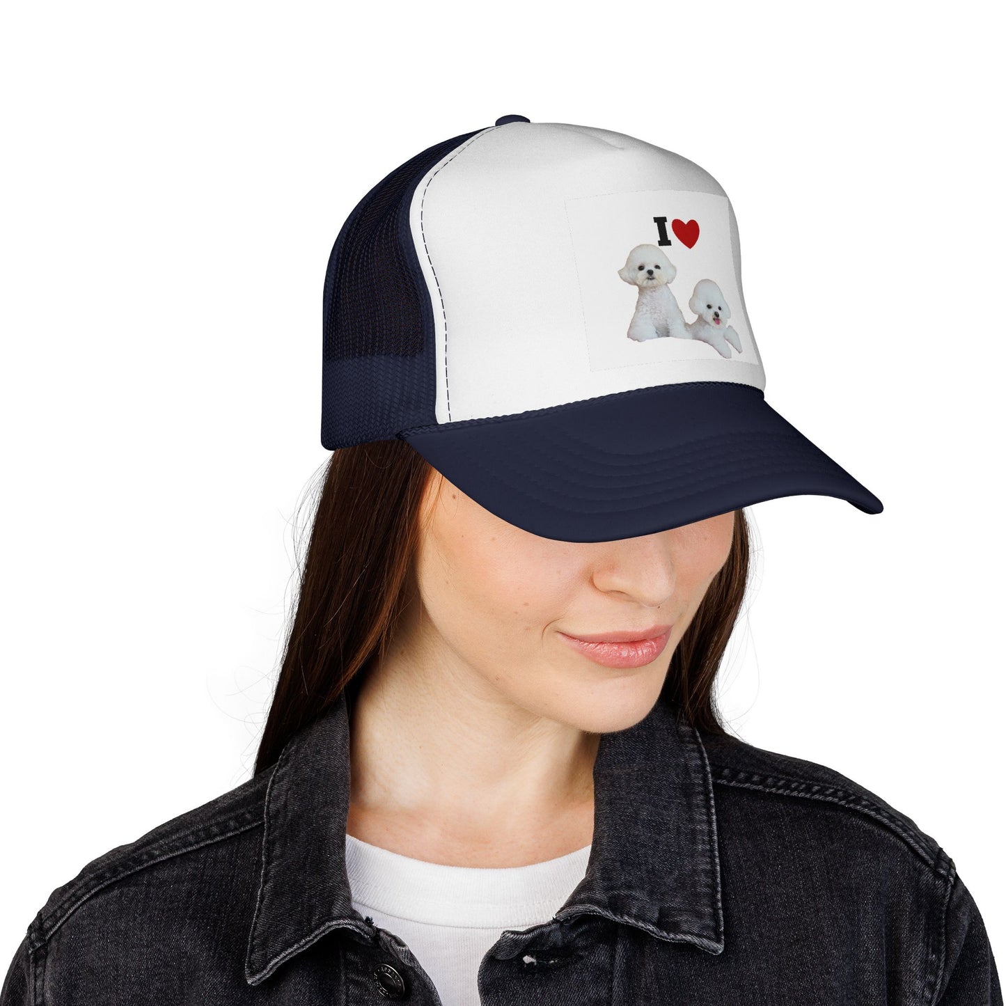 Adorable Dog Lover Trucker Cap, I Love Bichon Frise Hat, Pet Parent Gift, Cute Animal Gear, Summer Style, Casual Accessories