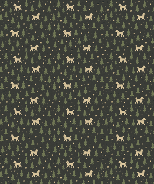 Dark Green Woodland Poodle & Stars Gift Wrap — Holiday Wrapping Paper
