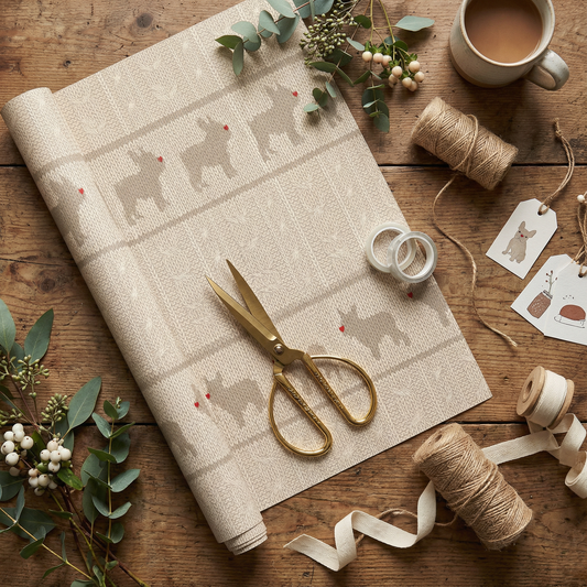Rustic French Bulldog Kraft Wrapping Paper — Neutral Holiday Gift Wrap (Scandinavian Knit Pattern)