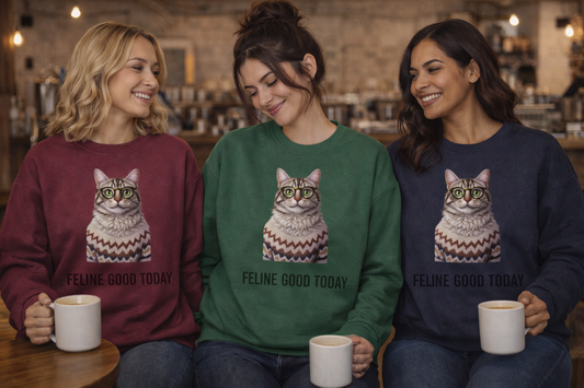 Feline Good Today Cat Crewneck Sweatshirt — Cozy Nordic Cat Pullover