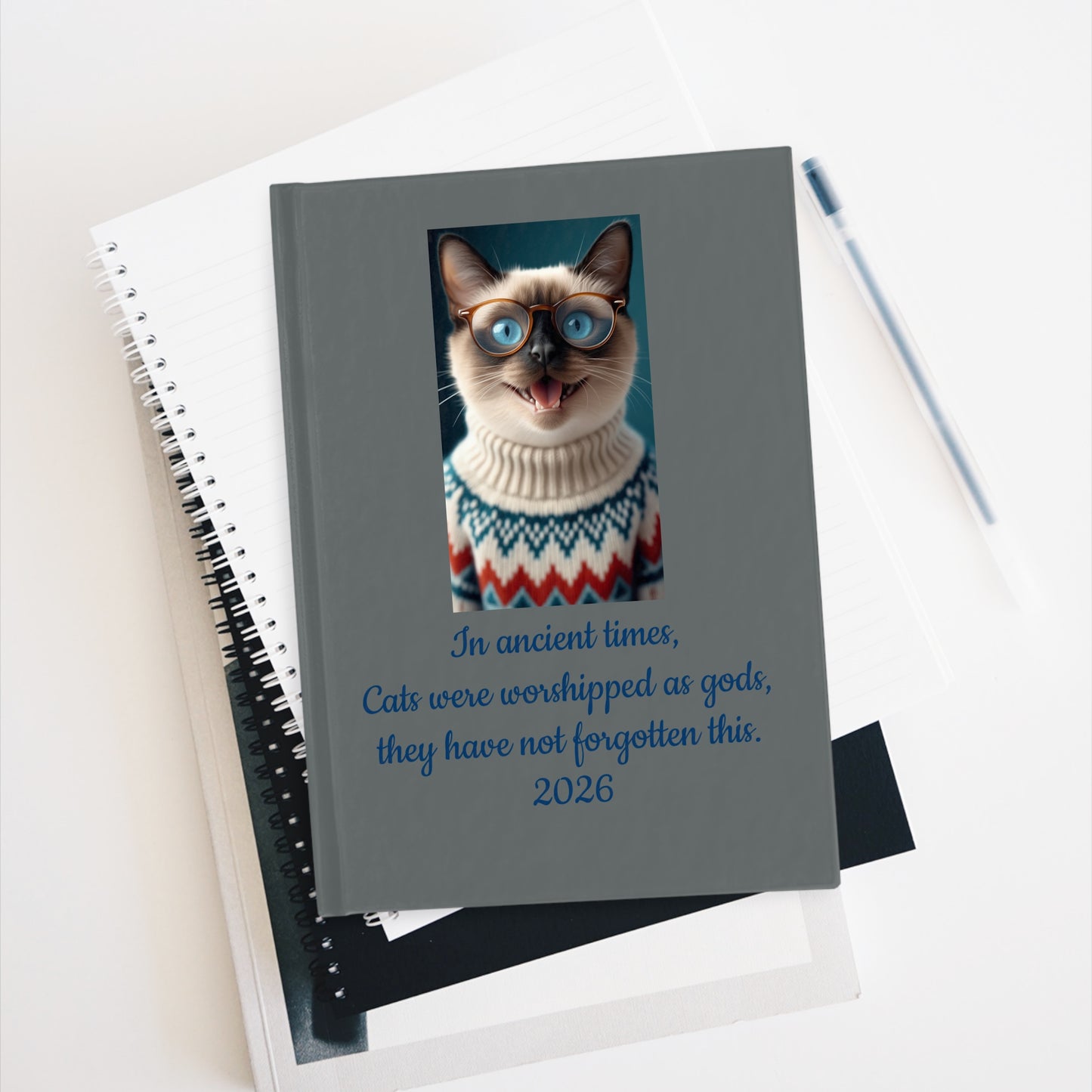 2026 Inspirational Journal — Siamese Cat in Nordic Sweater ("Cats Were Worshipped")