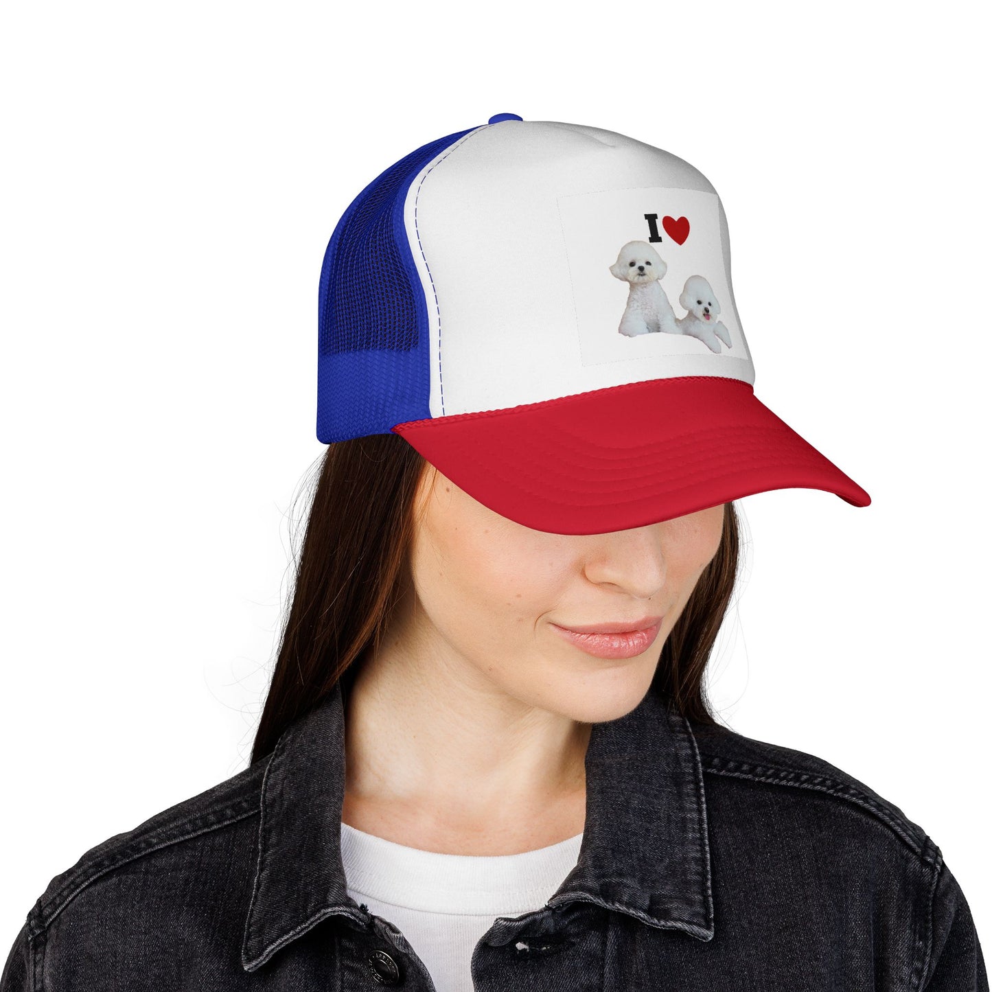 Adorable Dog Lover Trucker Cap, I Love Bichon Frise Hat, Pet Parent Gift, Cute Animal Gear, Summer Style, Casual Accessories