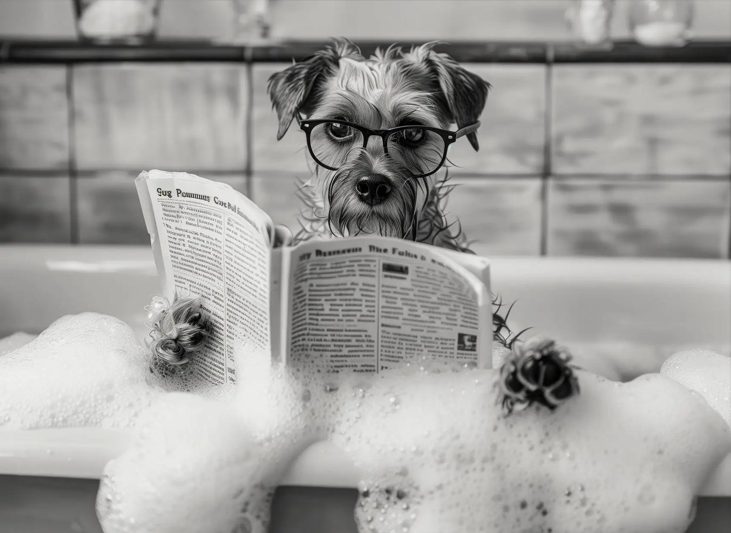 Funny Animal Tub Reading Newspaper Canvas Poster