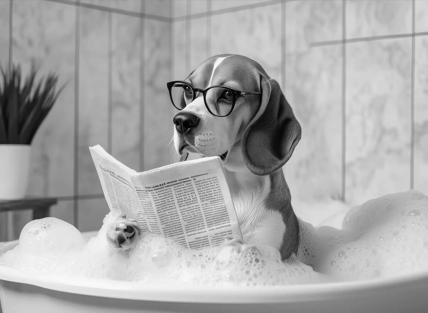 Funny Animal Tub Reading Newspaper Canvas Poster