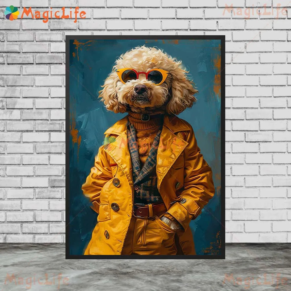 Cartoon Dog Portrait Suit Animals Prints Posters