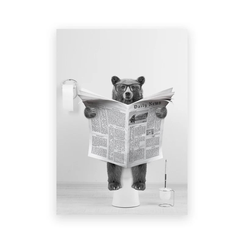 Dog Reading Newspaper Toilet Wall Art Canvas