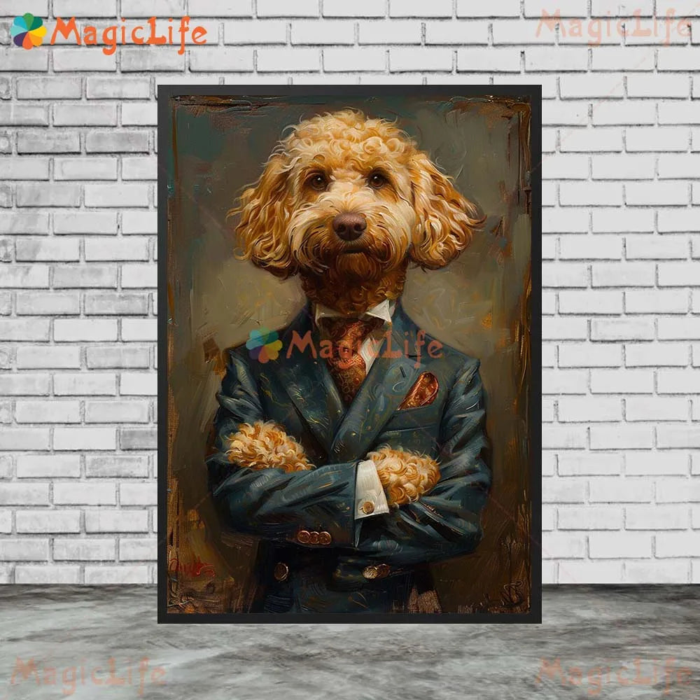 Cartoon Dog Portrait Suit Animals Prints Posters