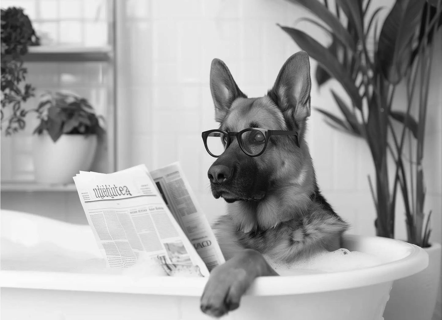 Funny Animal Tub Reading Newspaper Canvas Poster