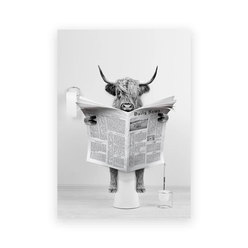 Dog Reading Newspaper Toilet Wall Art Canvas