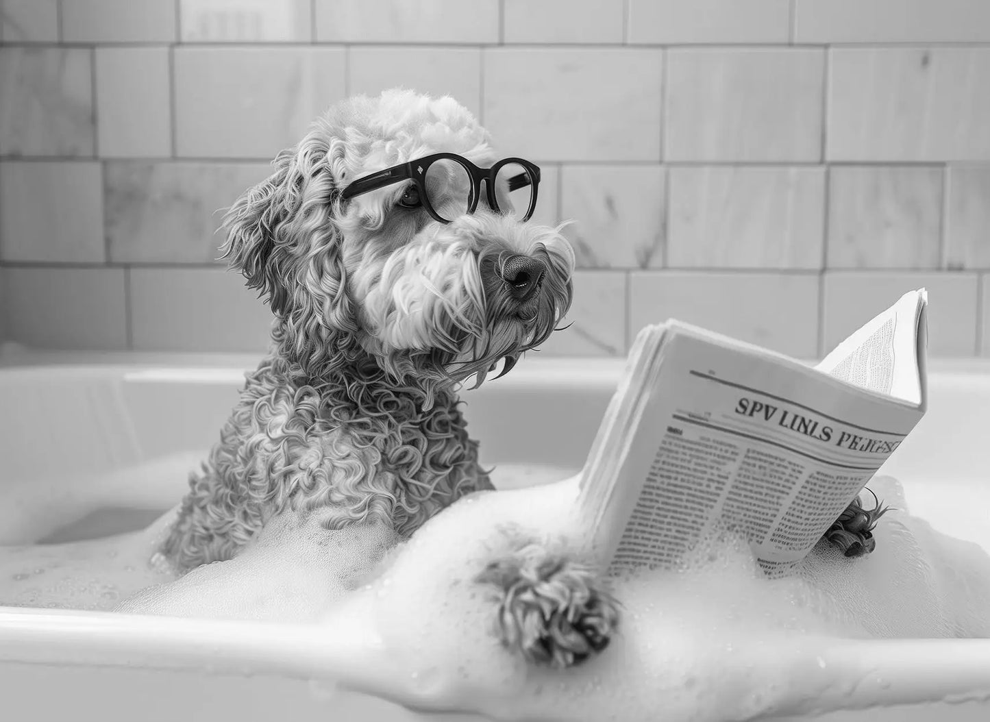 Funny Animal Tub Reading Newspaper Canvas Poster
