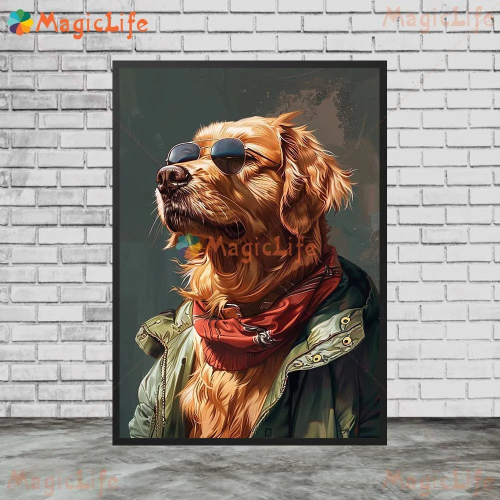 Cartoon Dog Portrait Suit Animals Prints Posters