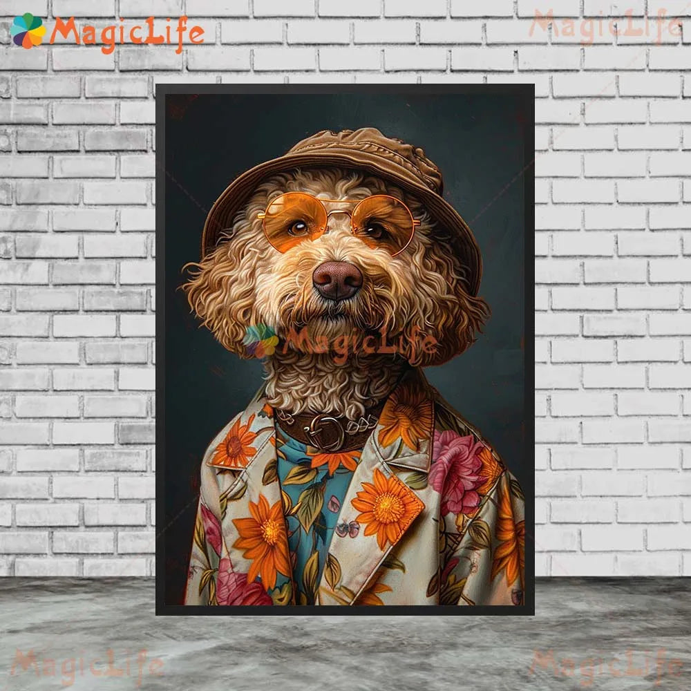 Cartoon Dog Portrait Suit Animals Prints Posters