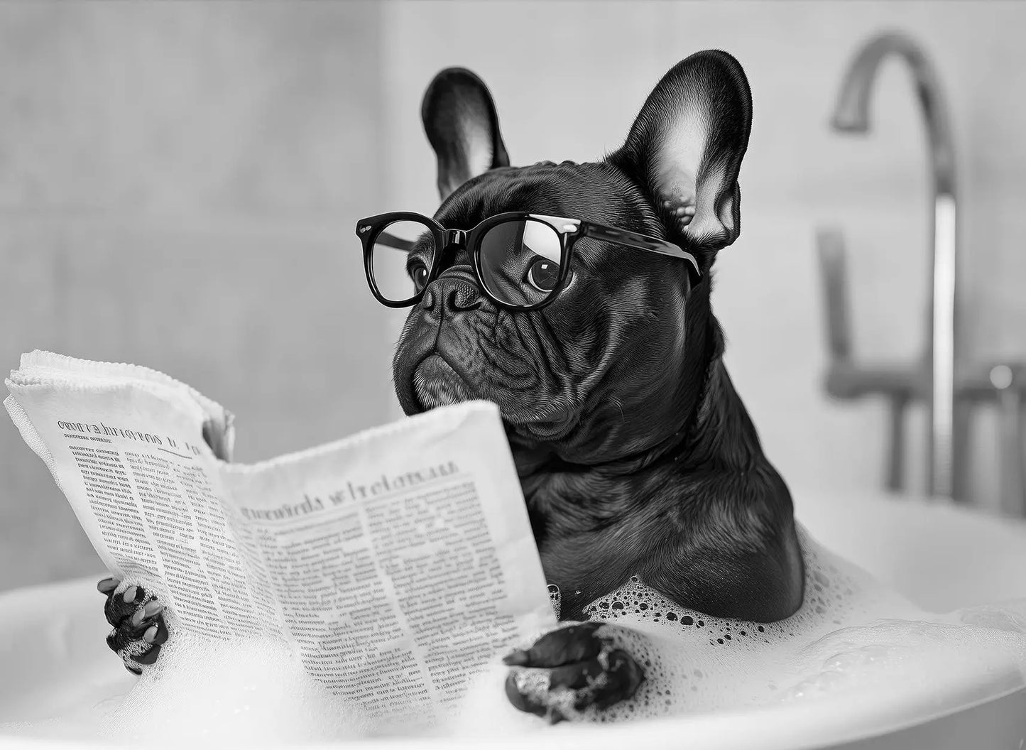 Funny Animal Tub Reading Newspaper Canvas Poster