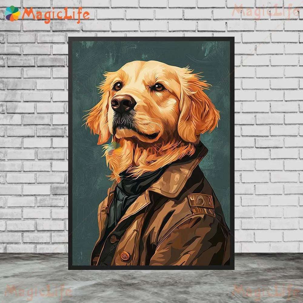 Cartoon Dog Portrait Suit Animals Prints Posters