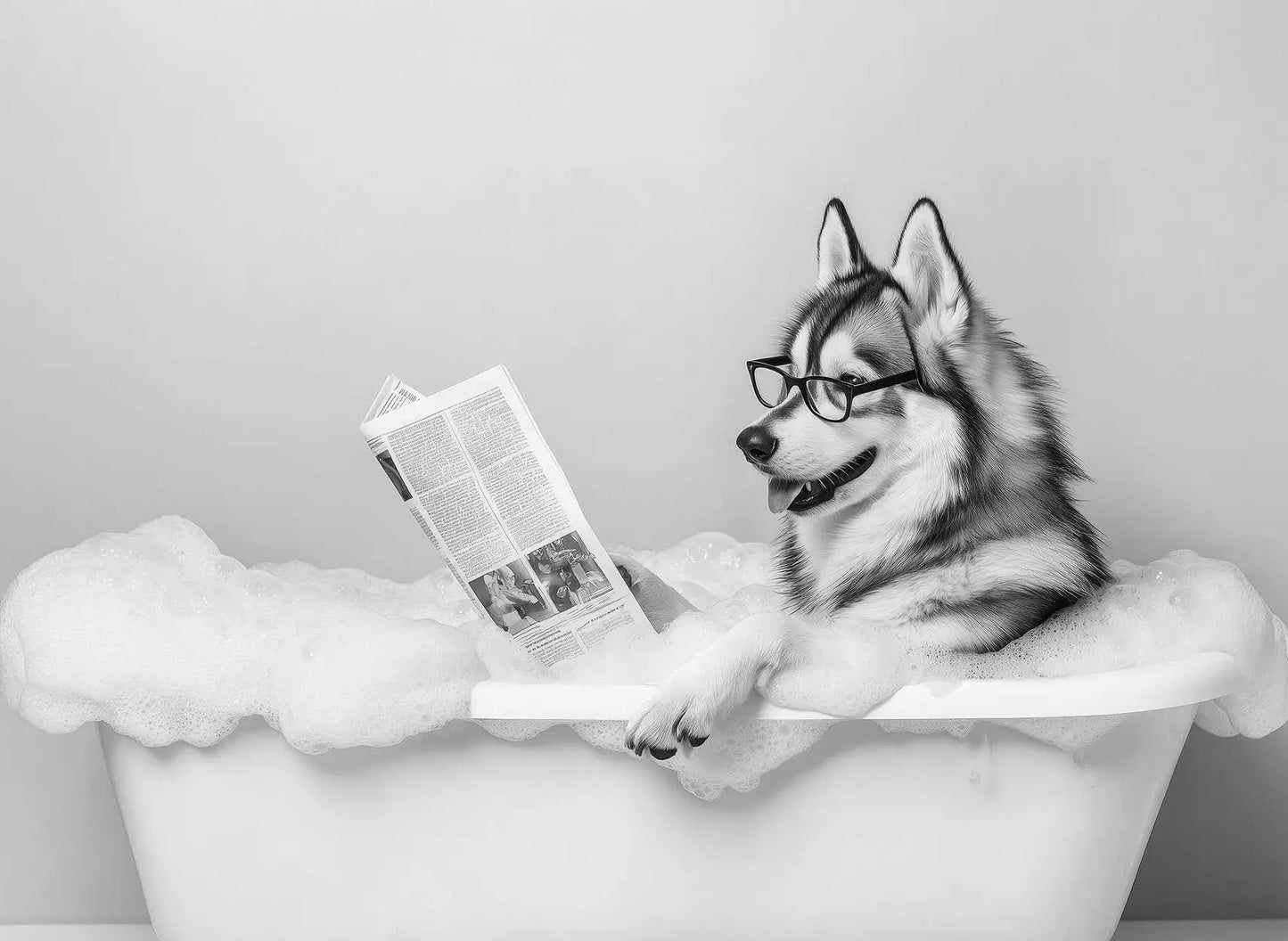 Funny Animal Tub Reading Newspaper Canvas Poster