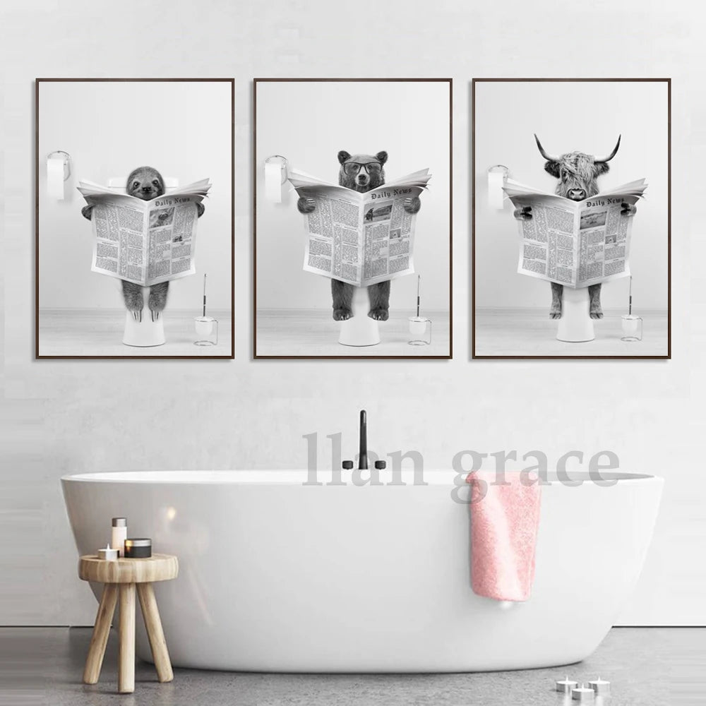 Dog Reading Newspaper Toilet Wall Art Canvas