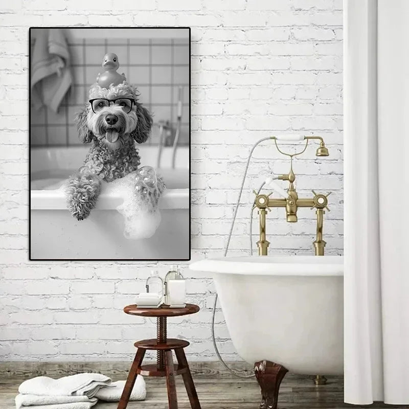 Funny Animal Tub Reading Newspaper Canvas Poster