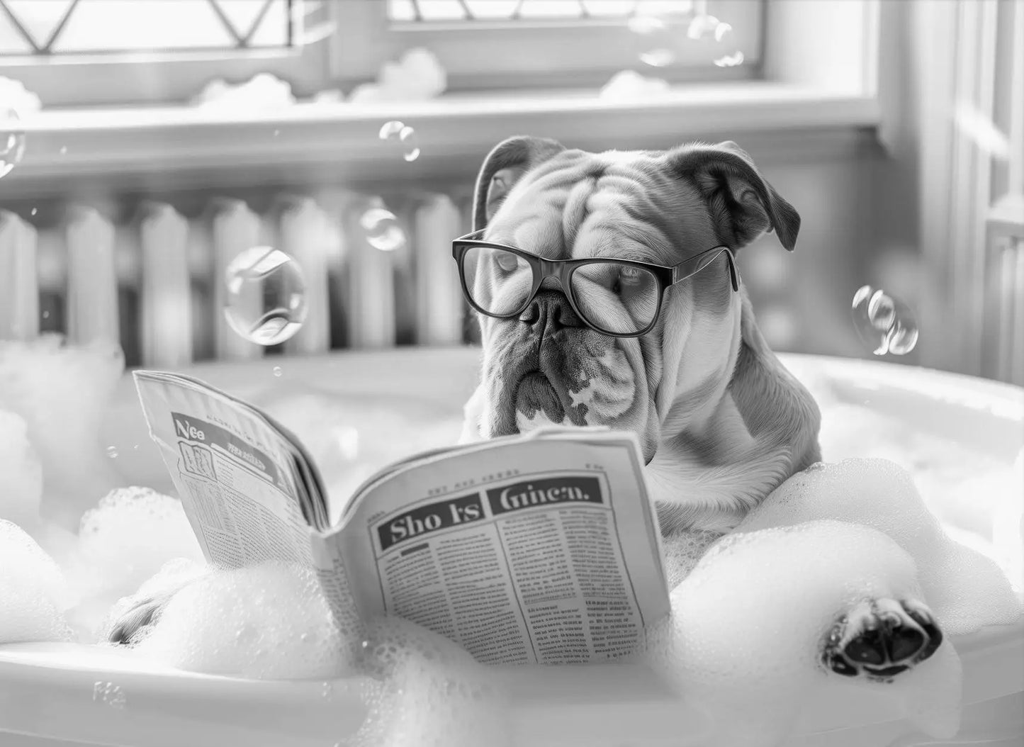 Funny Animal Tub Reading Newspaper Canvas Poster