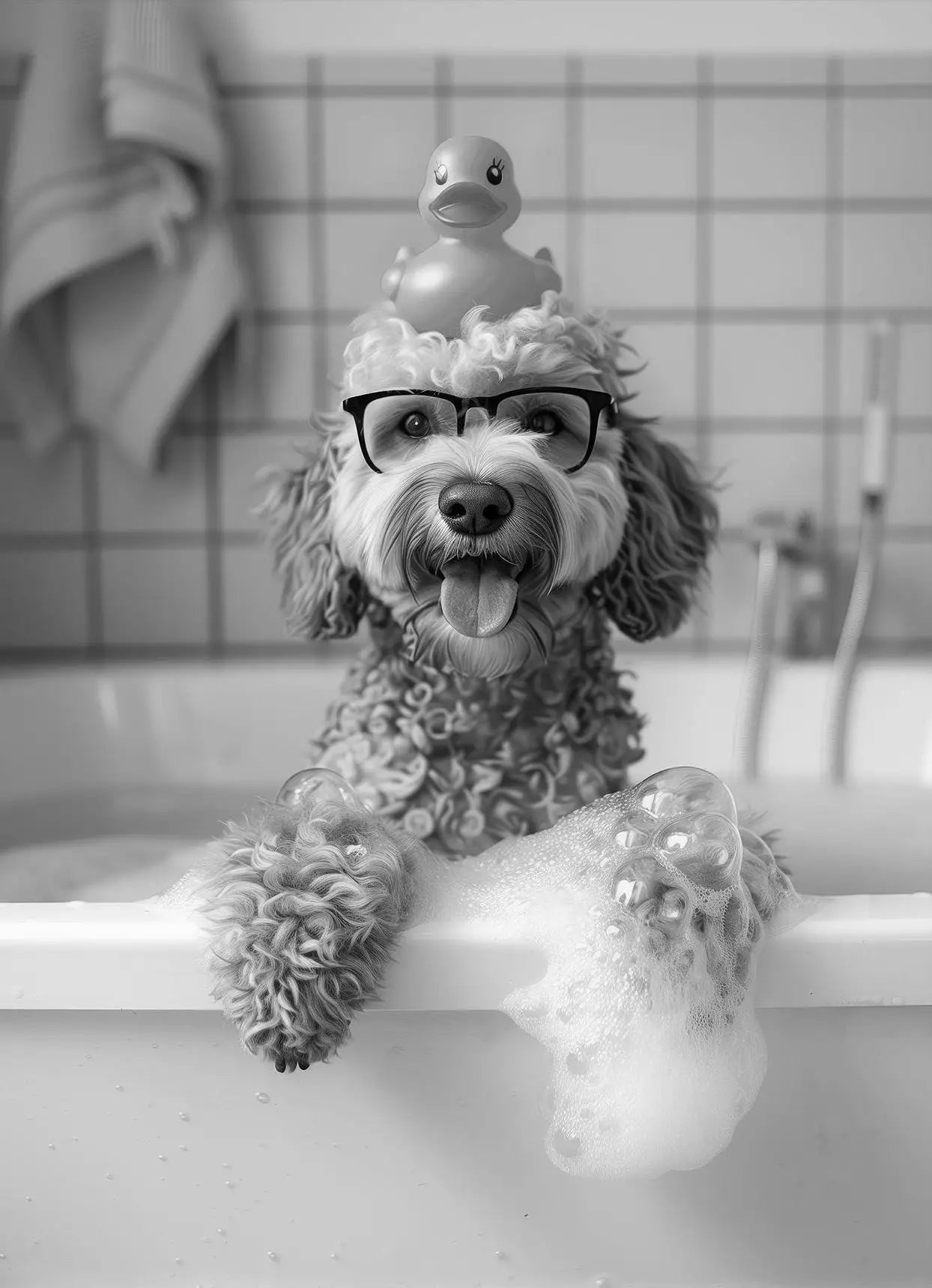 Funny Animal Tub Reading Newspaper Canvas Poster
