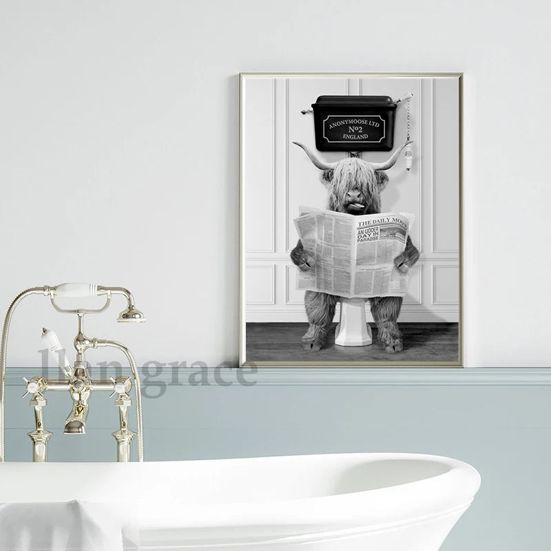 Dog Reading Newspaper Toilet Wall Art Canvas