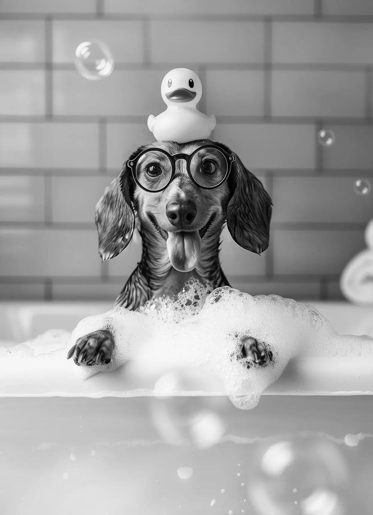 Funny Animal Tub Reading Newspaper Canvas Poster