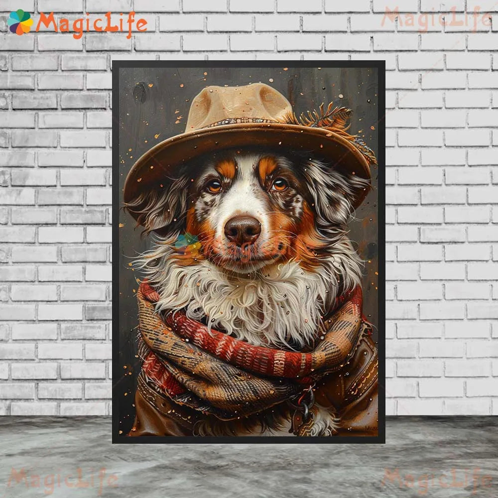 Cartoon Dog Portrait Suit Animals Prints Posters