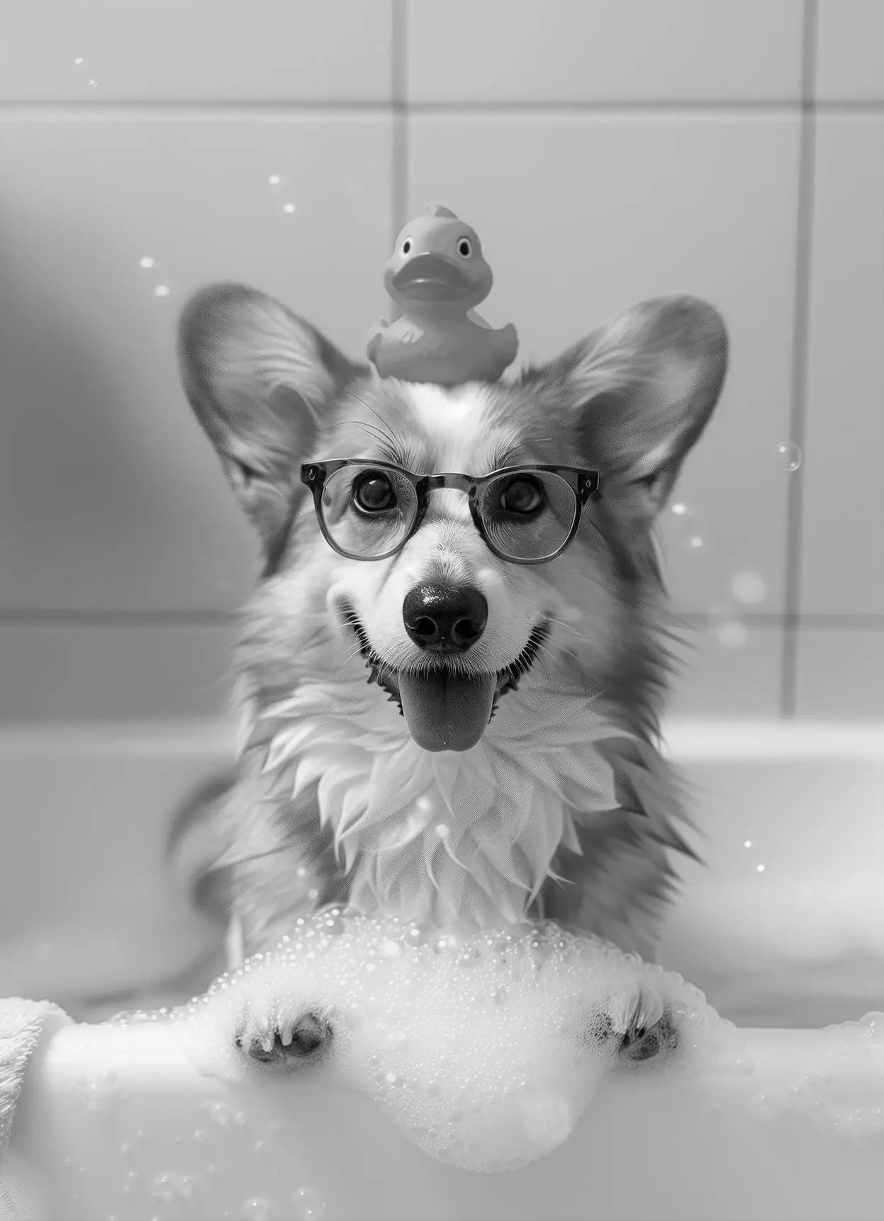 Funny Animal Tub Reading Newspaper Canvas Poster