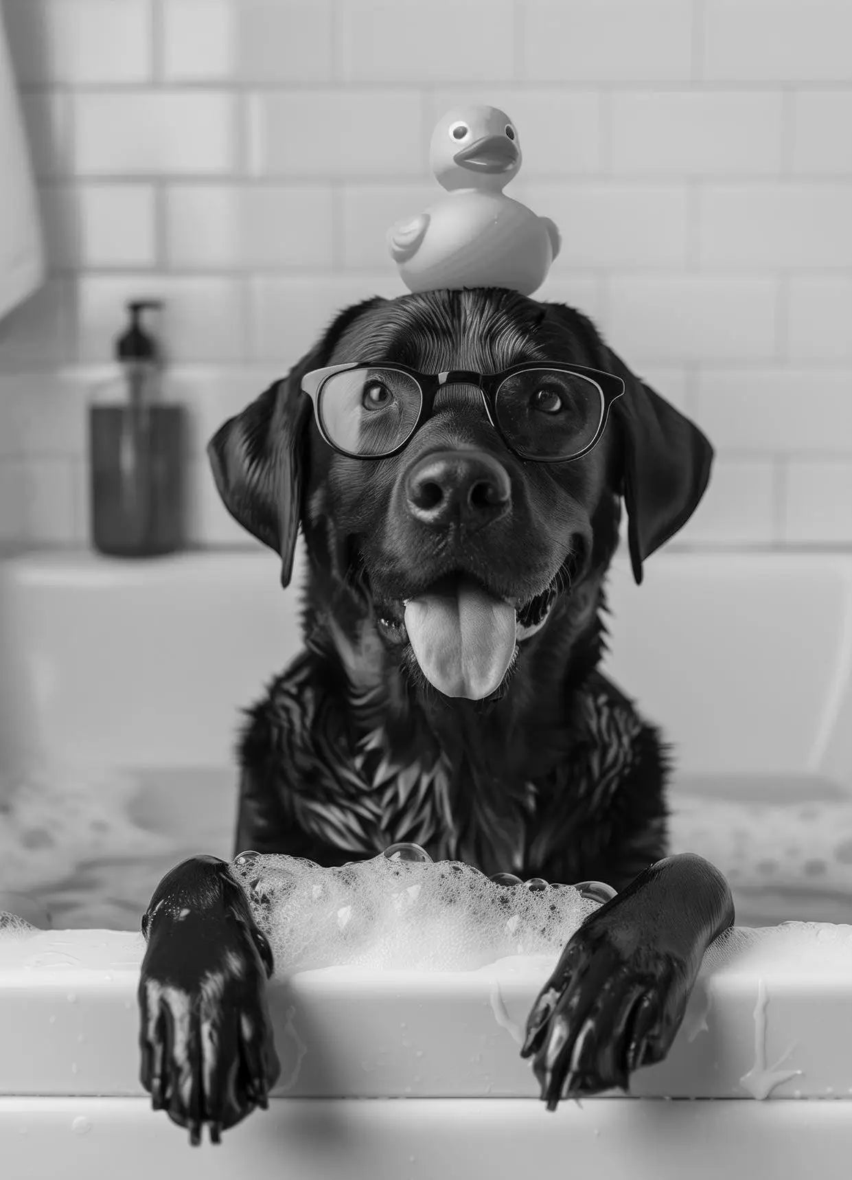 Funny Animal Tub Reading Newspaper Canvas Poster