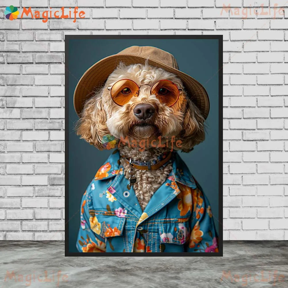 Cartoon Dog Portrait Suit Animals Prints Posters