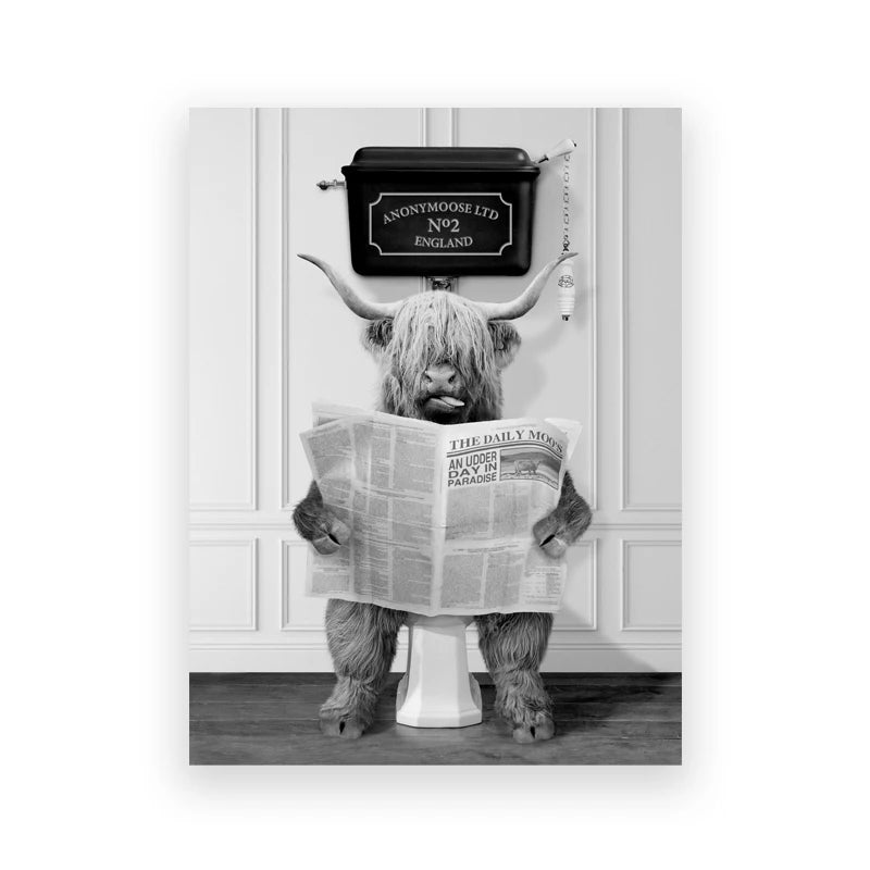 Dog Reading Newspaper Toilet Wall Art Canvas