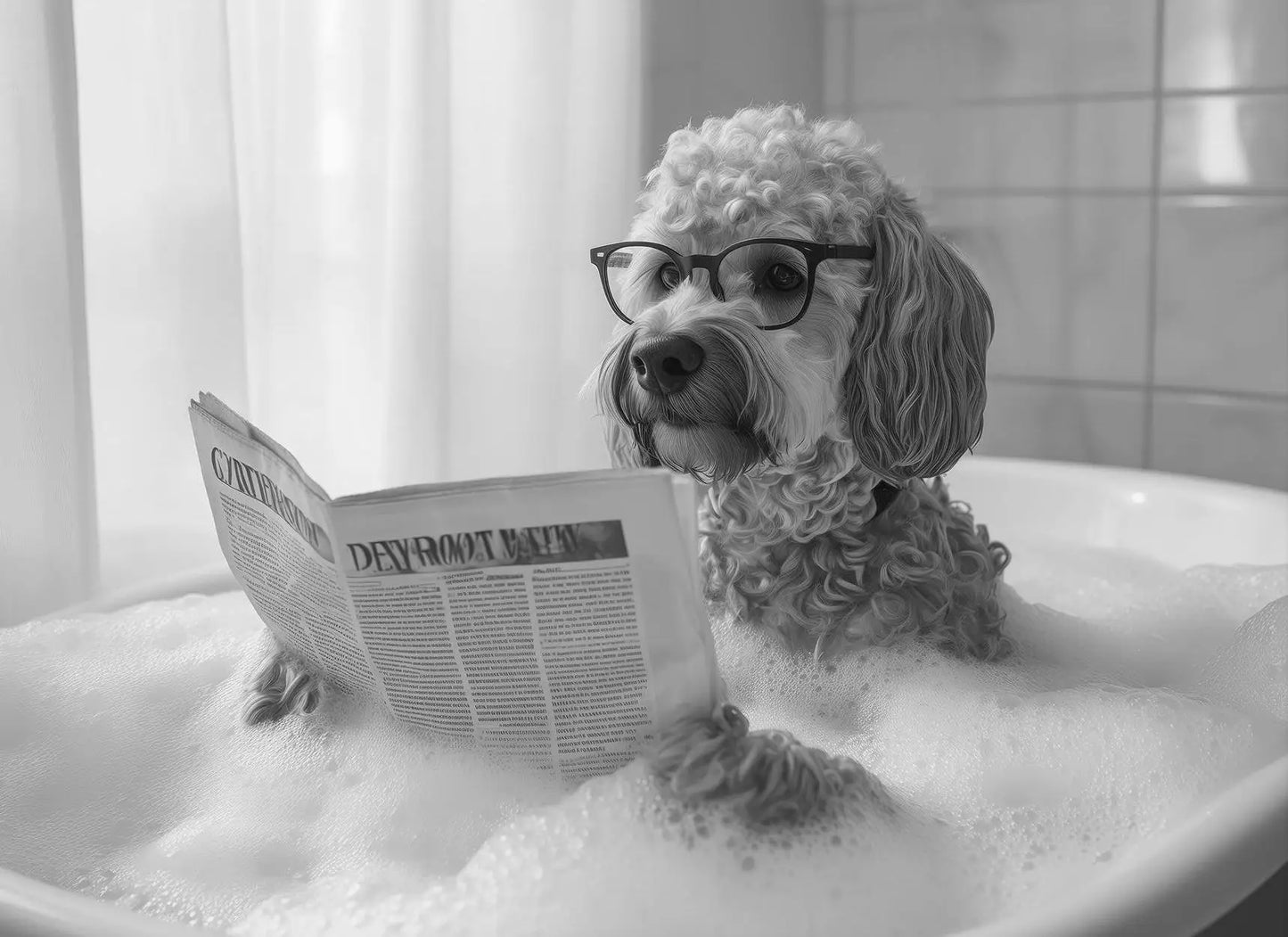 Funny Animal Tub Reading Newspaper Canvas Poster