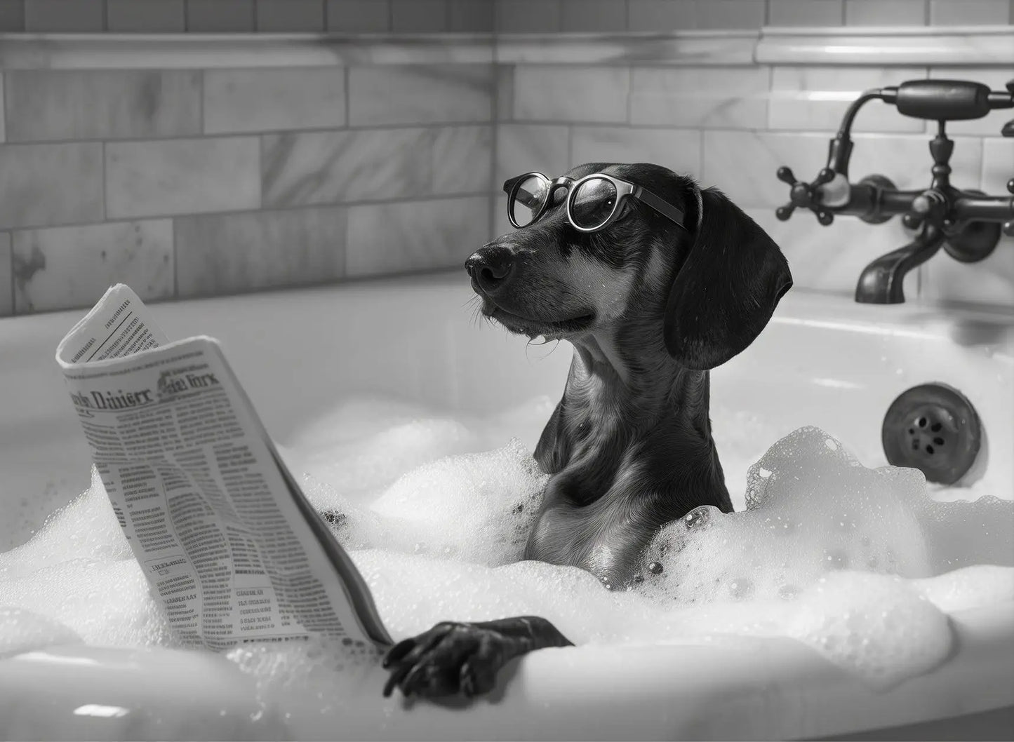 Funny Animal Tub Reading Newspaper Canvas Poster