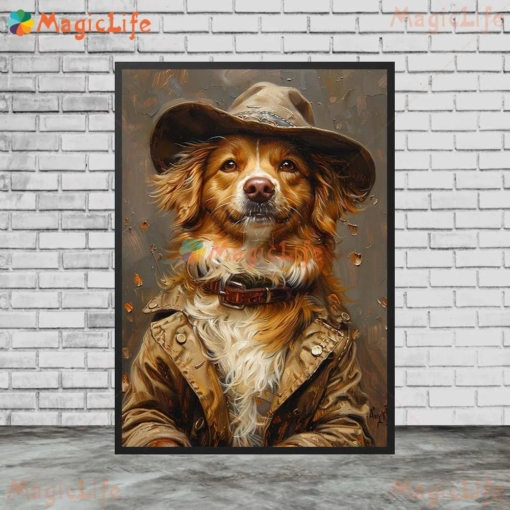 Cartoon Dog Portrait Suit Animals Prints Posters