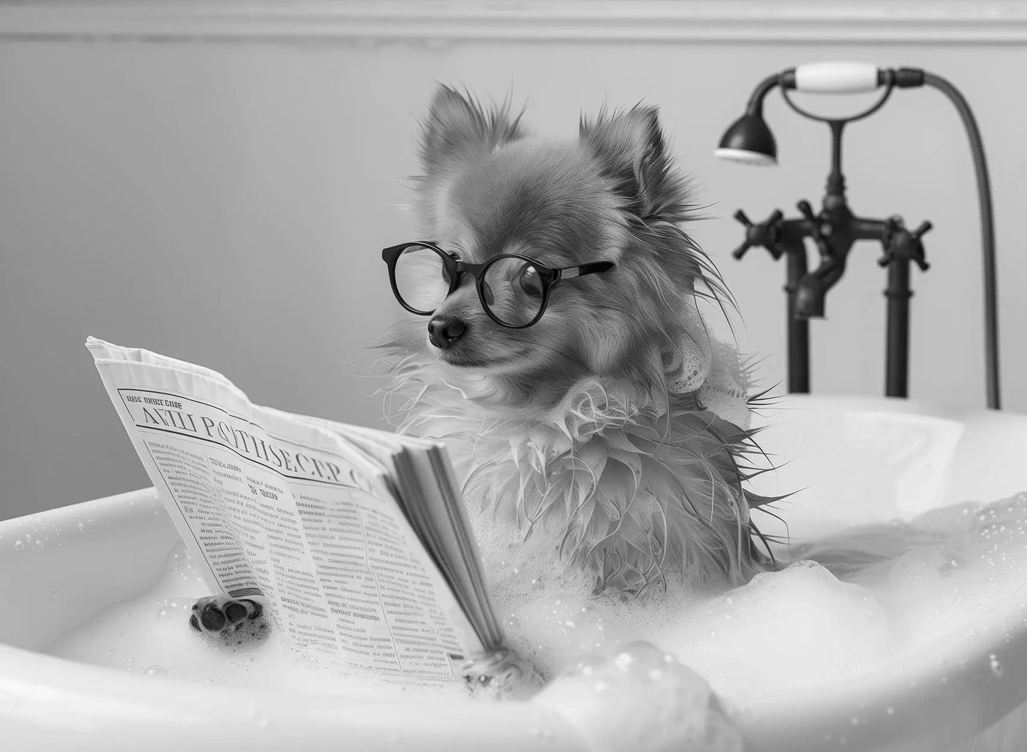 Funny Animal Tub Reading Newspaper Canvas Poster