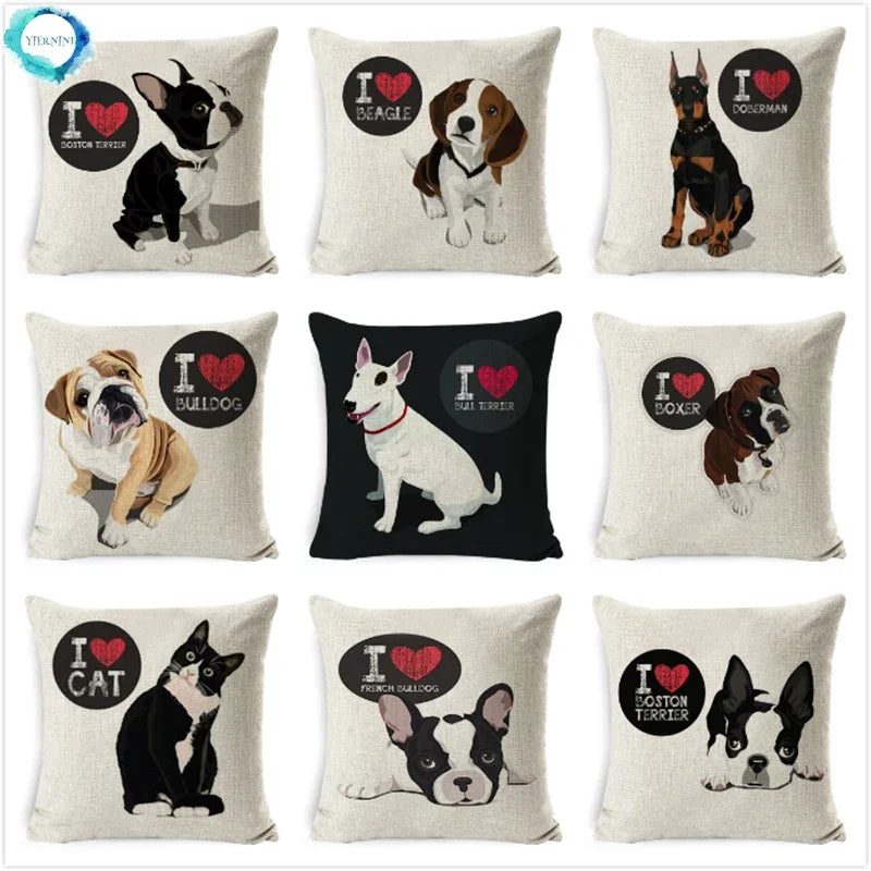 Bull Terrier Beagle Cotton Linen Cushion Cover