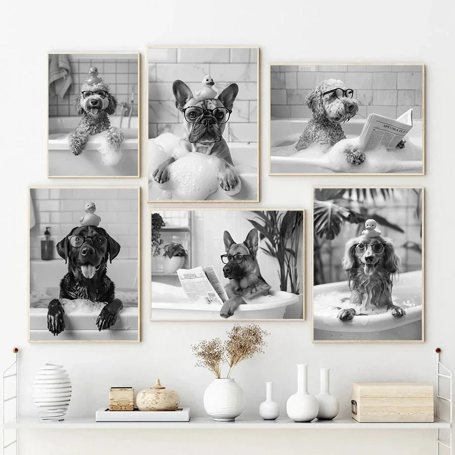 Funny Animal Tub Reading Newspaper Canvas Poster