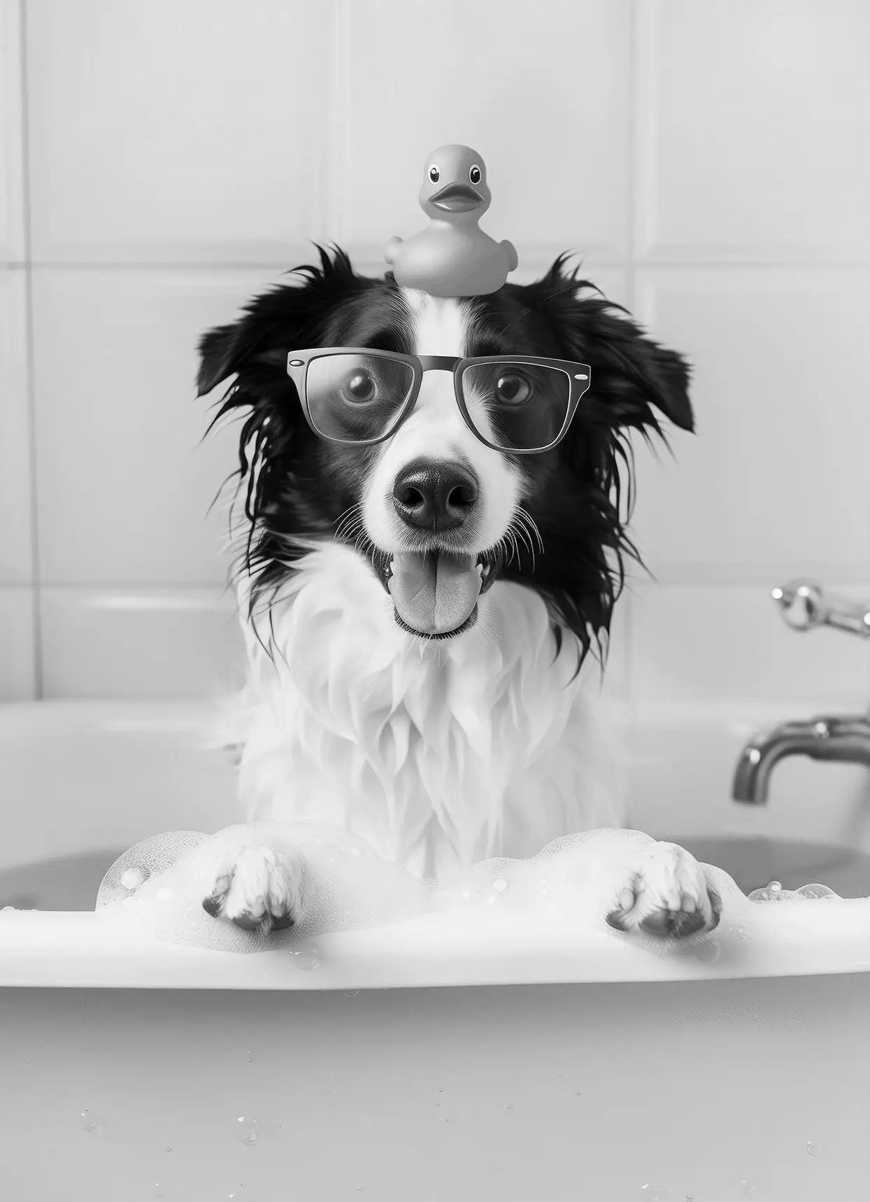 Funny Animal Tub Reading Newspaper Canvas Poster