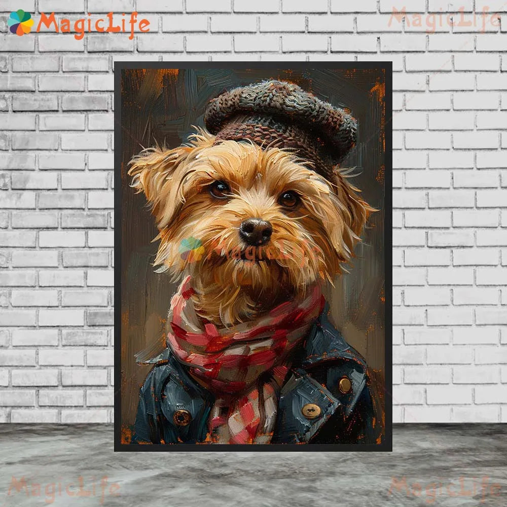 Cartoon Dog Portrait Suit Animals Prints Posters