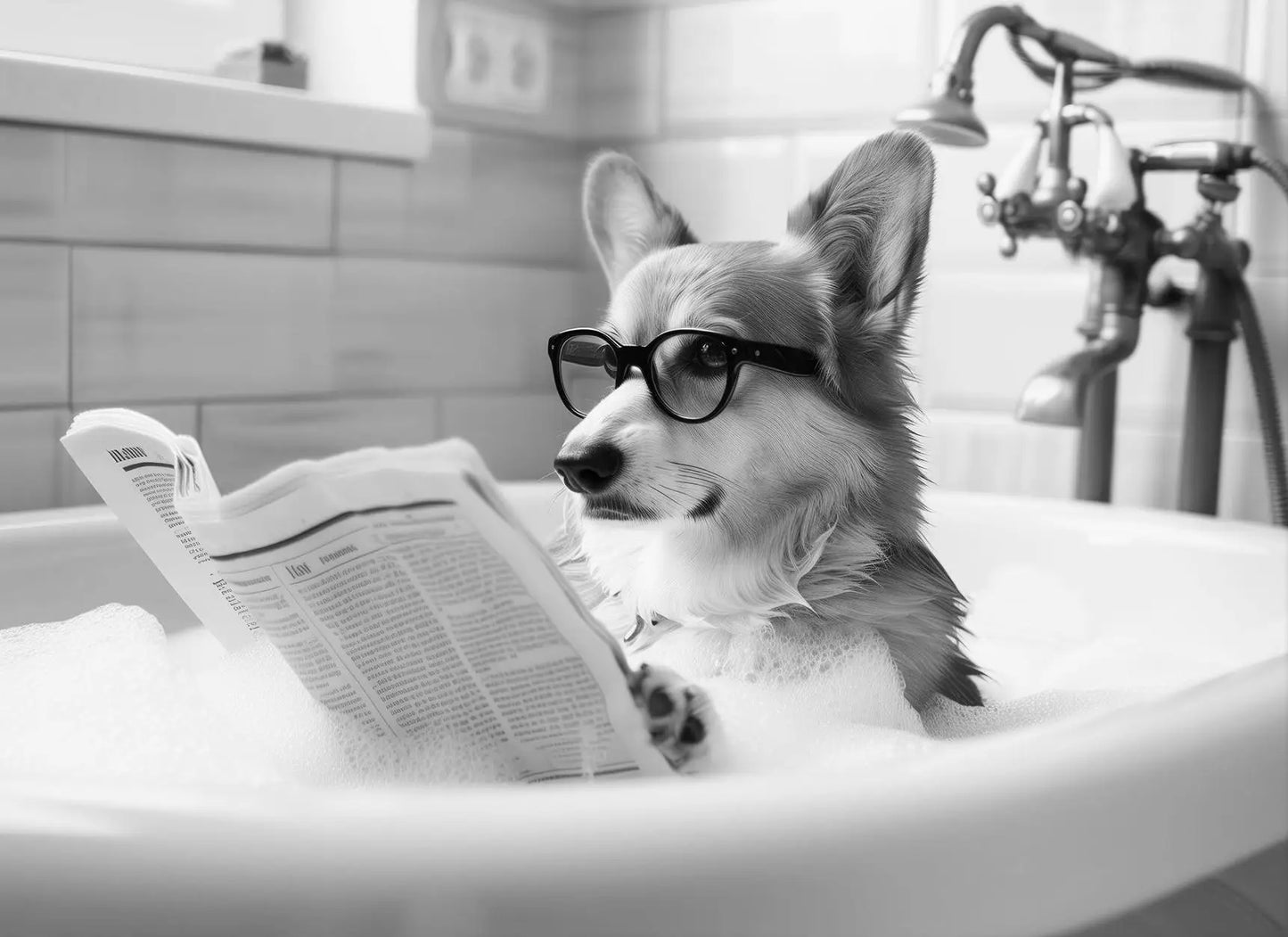 Funny Animal Tub Reading Newspaper Canvas Poster