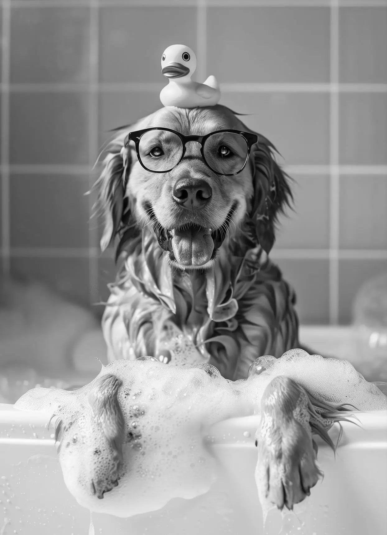Funny Animal Tub Reading Newspaper Canvas Poster