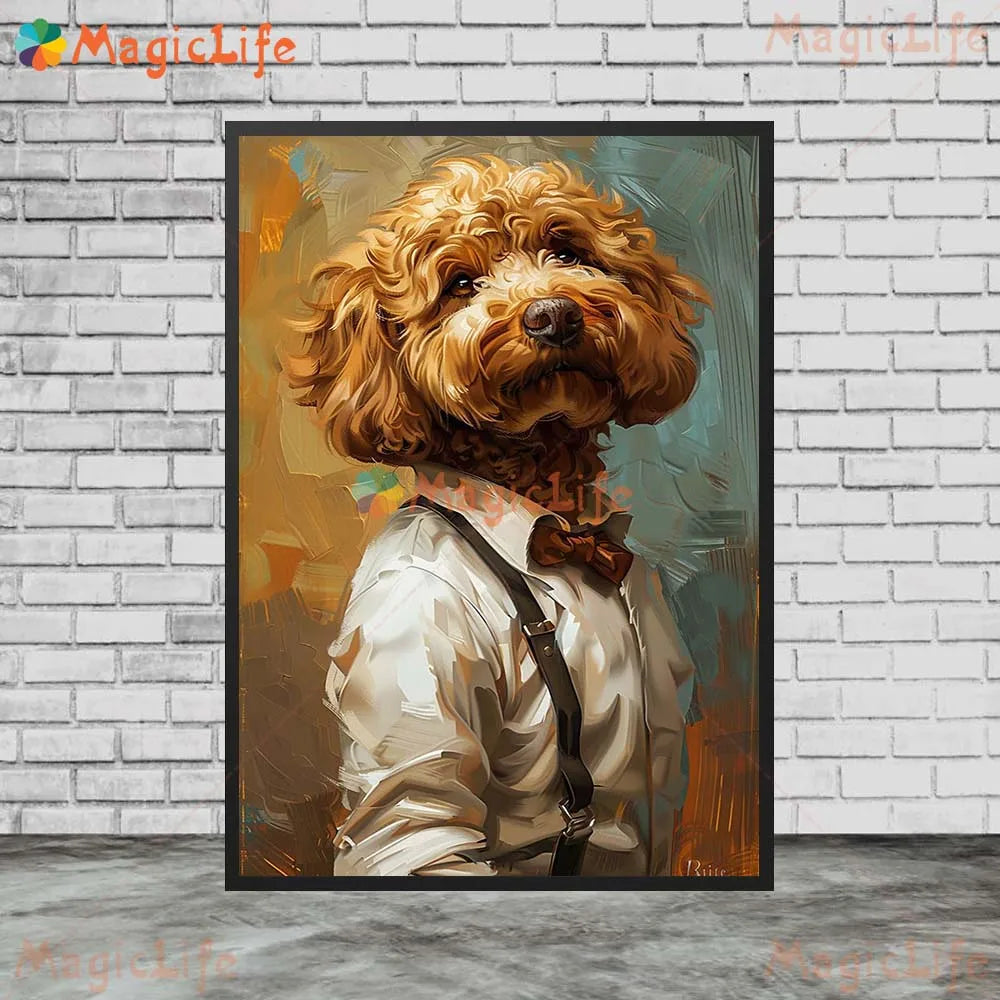 Cartoon Dog Portrait Suit Animals Prints Posters