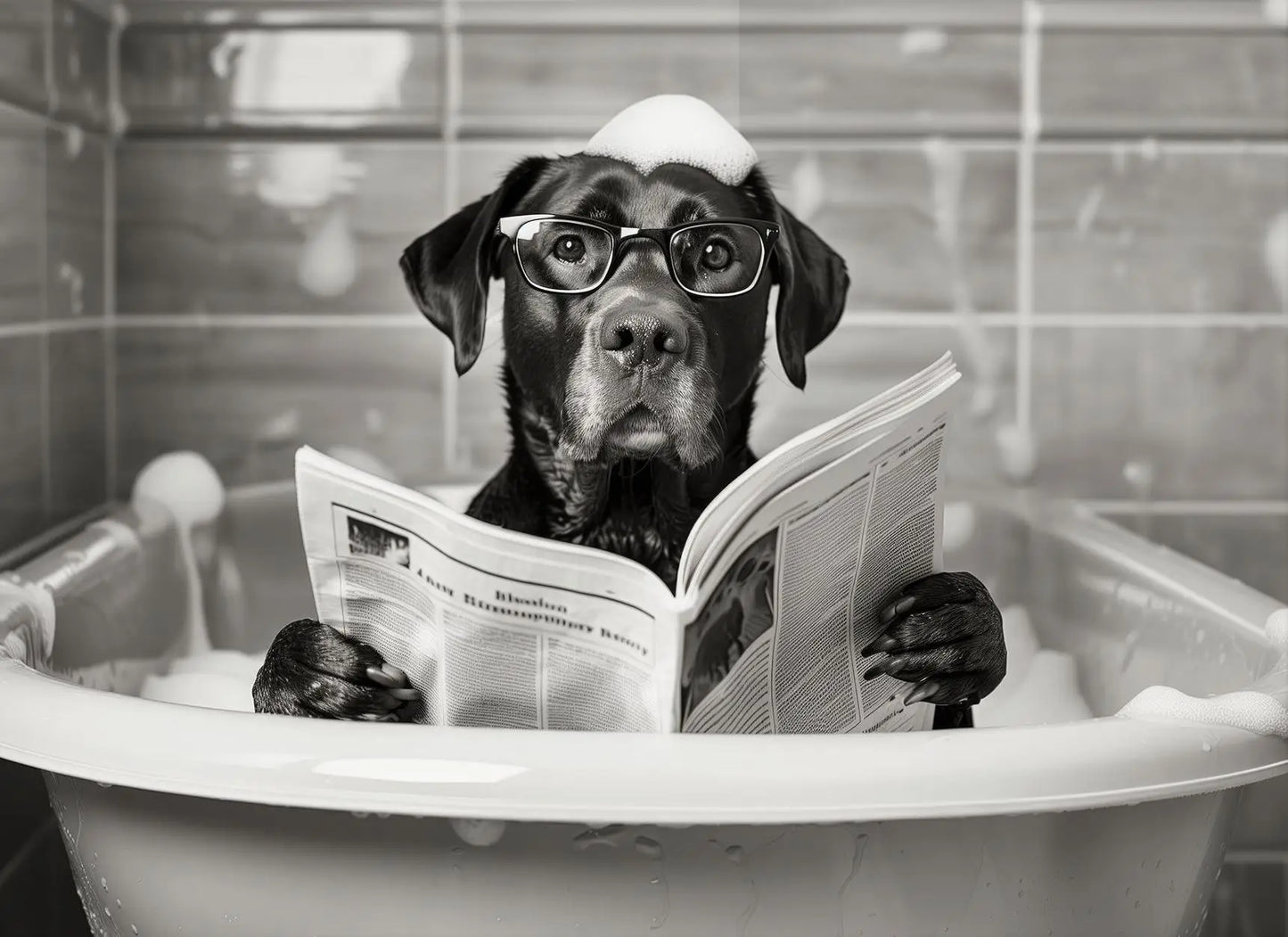 Funny Animal Tub Reading Newspaper Canvas Poster