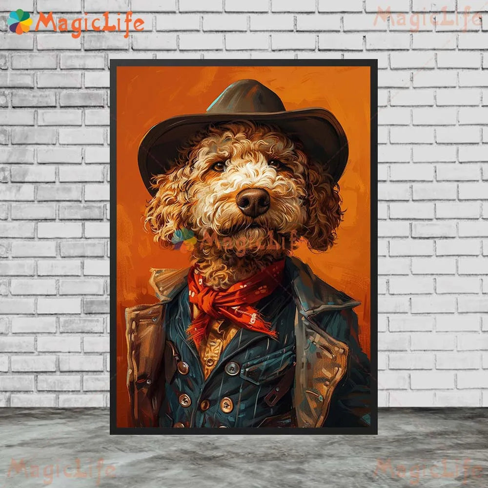 Cartoon Dog Portrait Suit Animals Prints Posters