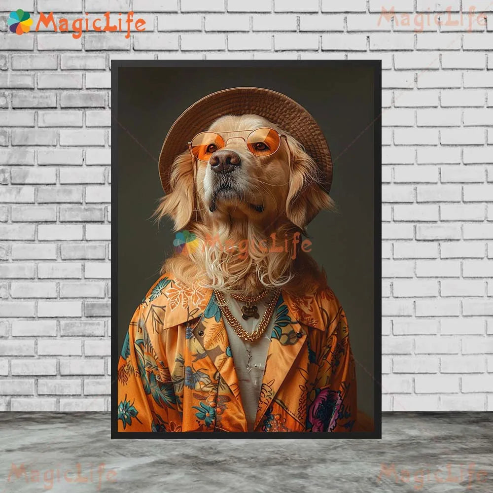 Cartoon Dog Portrait Suit Animals Prints Posters