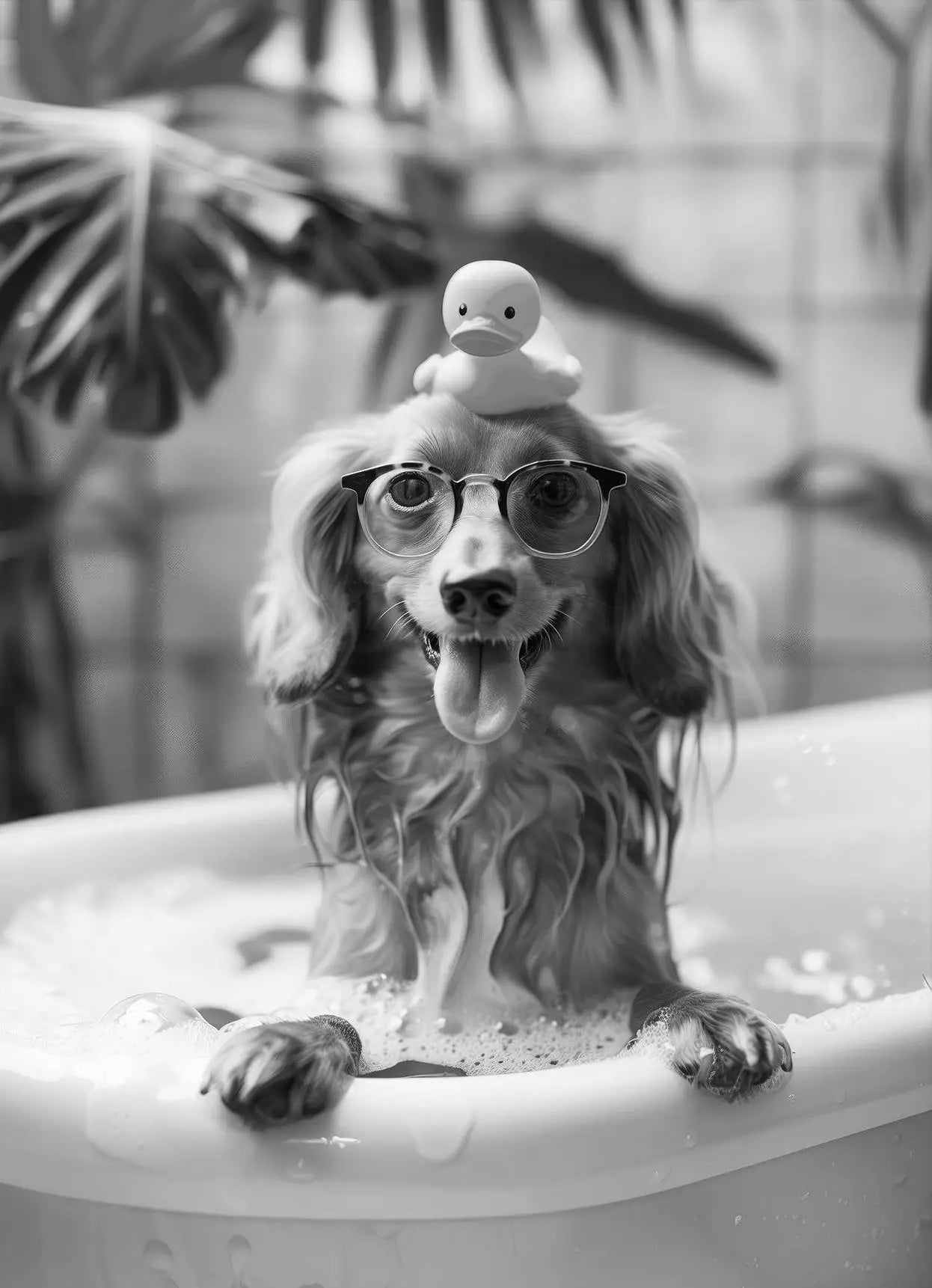 Funny Animal Tub Reading Newspaper Canvas Poster