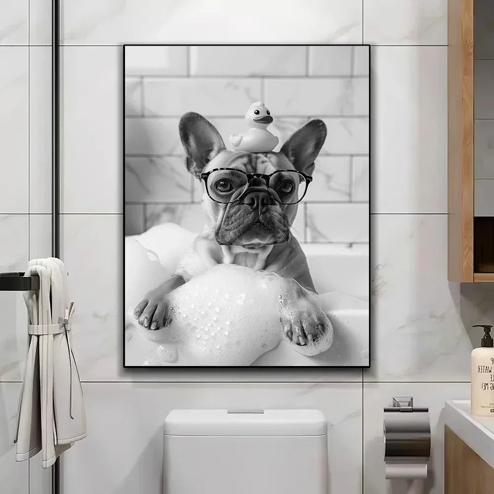 Funny Animal Tub Reading Newspaper Canvas Poster