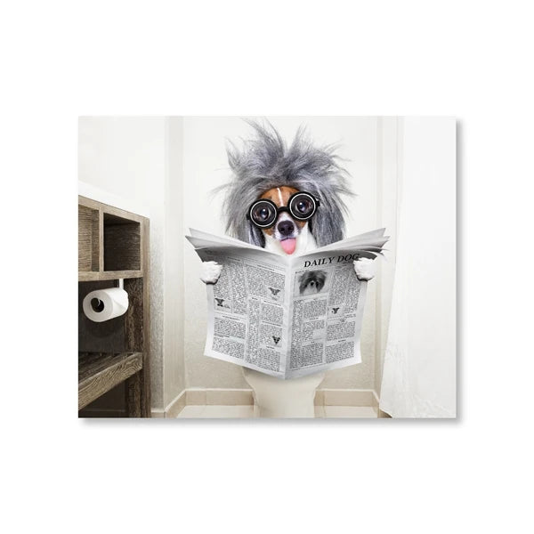 Dog Reading Newspaper Toilet Wall Art Canvas